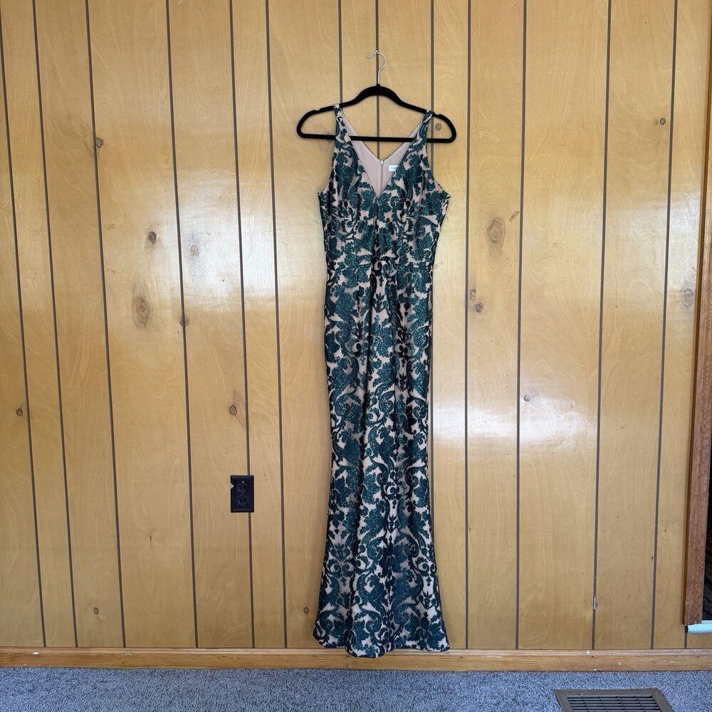 Dress the Population Karen Dress Green Lace Mesh Sequin Formal Prom Size Large - Picture 4 of 15